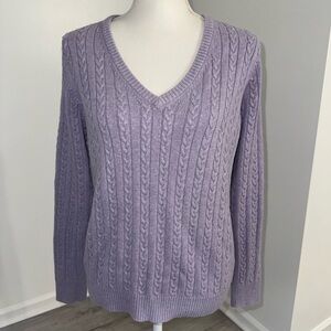 Eddie Bauer Womens M Lavender Cable Knit V Neck Cotton Angora Blend Sweater